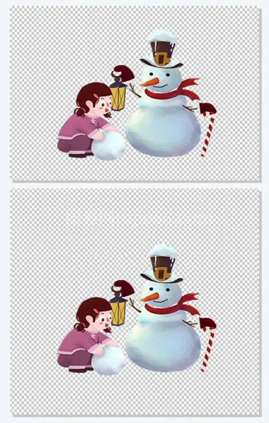 手绘冬天雪地堆雪人