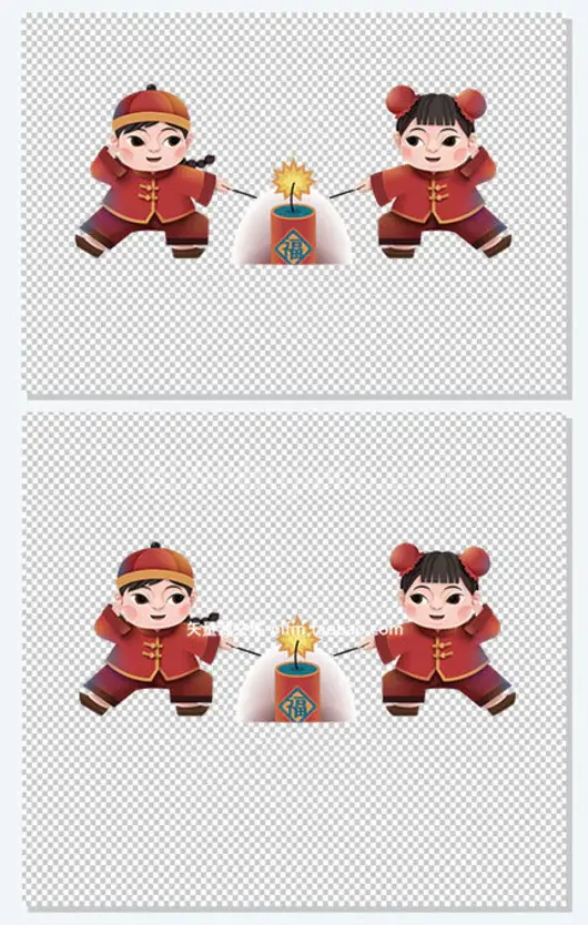 新年新春春节元素素材福娃放鞭炮