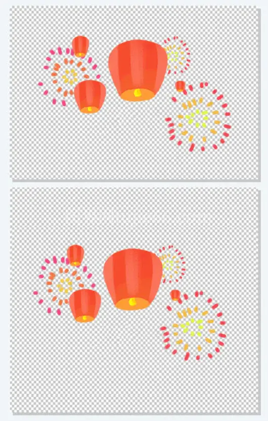 手绘插画烟花和许愿灯