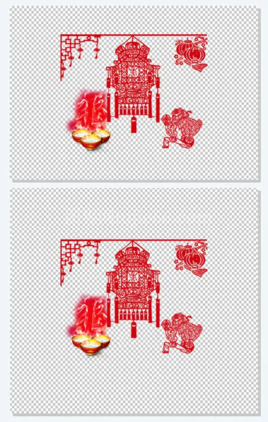 中国风灯笼舞狮剪纸