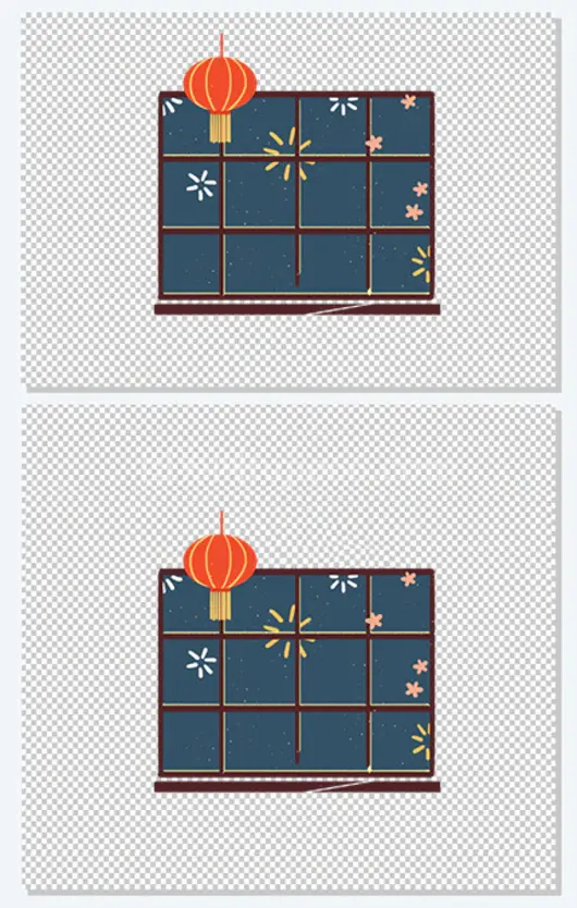 手绘插画窗户和烟花