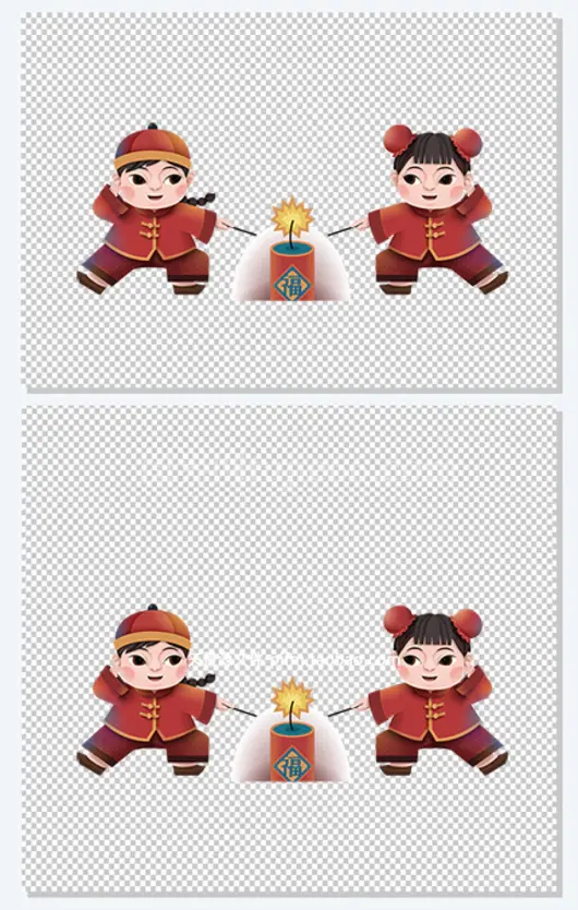 新年新春春节元素素材福娃放鞭炮