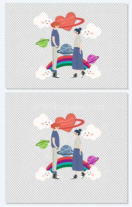  卡通手绘情人节爱心情侣插画