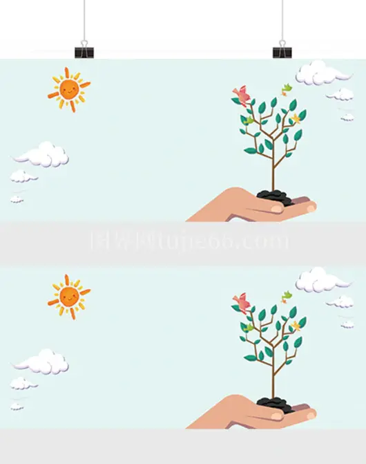 植树节卡通童趣蓝色海报背景