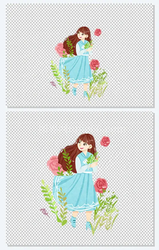 女孩花朵树叶