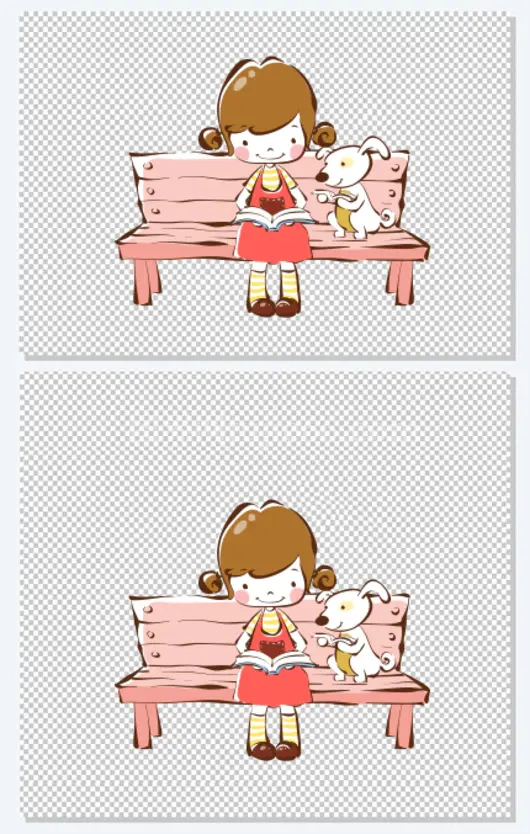 卡通看书阅读的女孩和小狗
