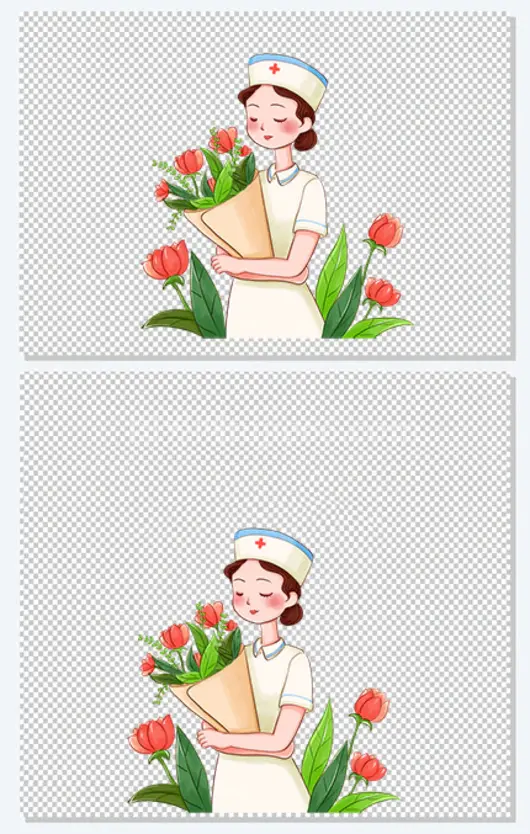 手绘怀抱鲜花的护士形象
