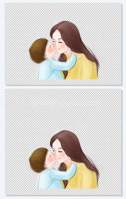 手绘水彩清新插画母亲节亲吻妈妈