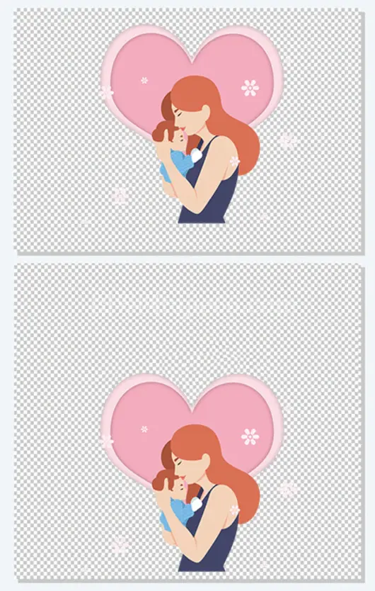 粉色手绘抱着孩子的妈妈
