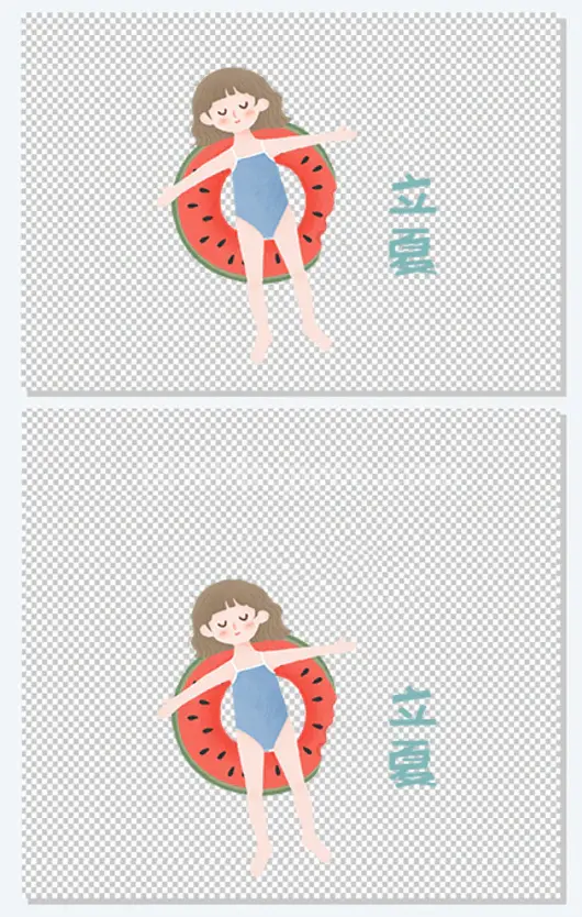 立夏节气可爱女孩西瓜游泳圈插画