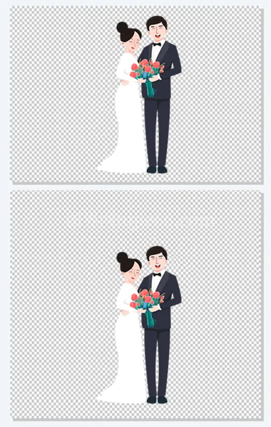 幸福的夫妻结婚照手绘插画元素