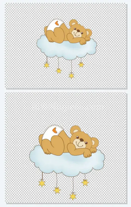 手绘云朵上的小熊