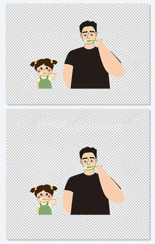 彩色父亲教刷牙卡通插画