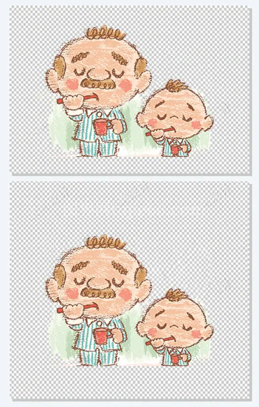 手绘卡通插画父亲节爸爸与孩子刷牙