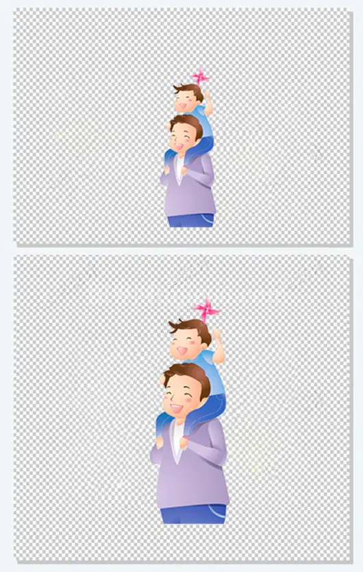卡通欢乐父子插画免抠