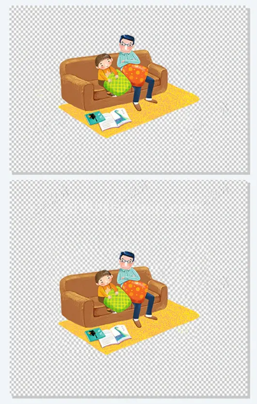 卡通插图父亲节插画孩子与爸爸坐