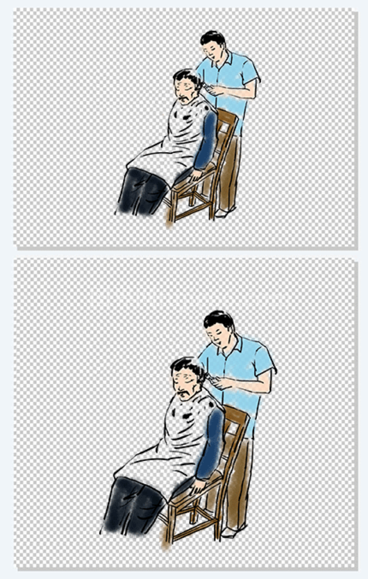 手绘给父亲理发的儿子PNG插画