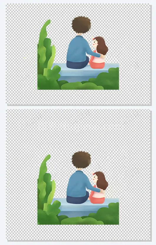 手绘父女插画免抠