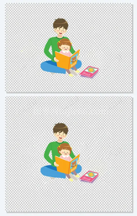 手绘可爱亲子插画父亲在陪孩子看