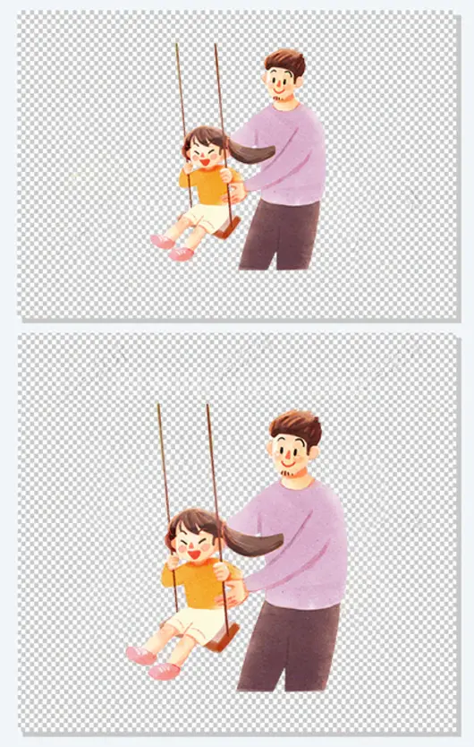 父亲节手绘插图亲子插画玩秋千的