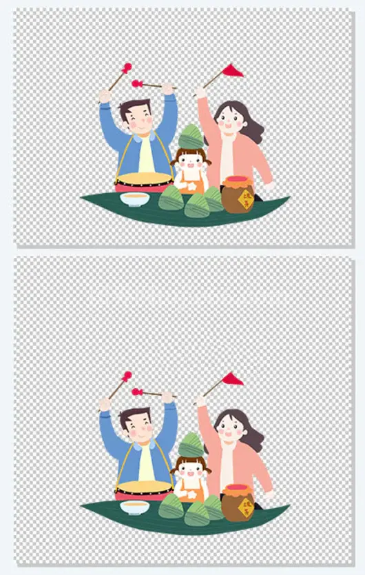 手绘庆端午的一家三口