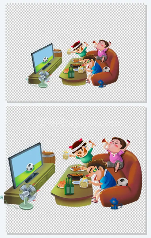炎热夏天聚会看球赛插画