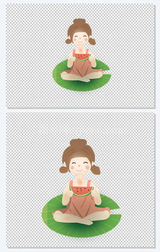 卡通夏季吃西瓜主题卡通插画