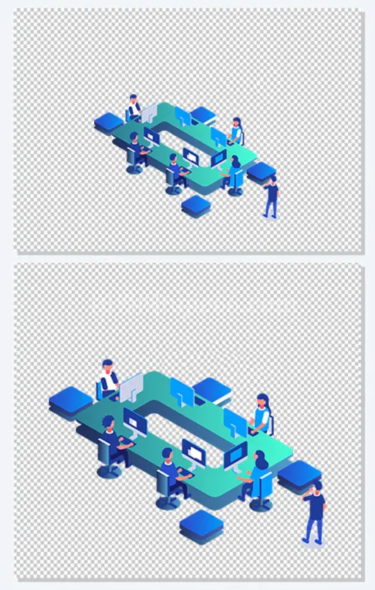 2.5D商务合作开会讨论立体插画
