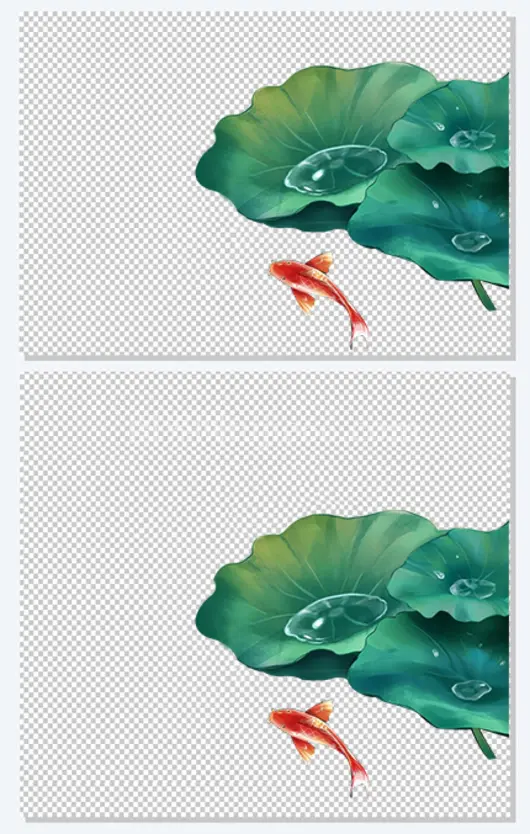 手绘夏天荷叶鲤鱼戏水中国风插画