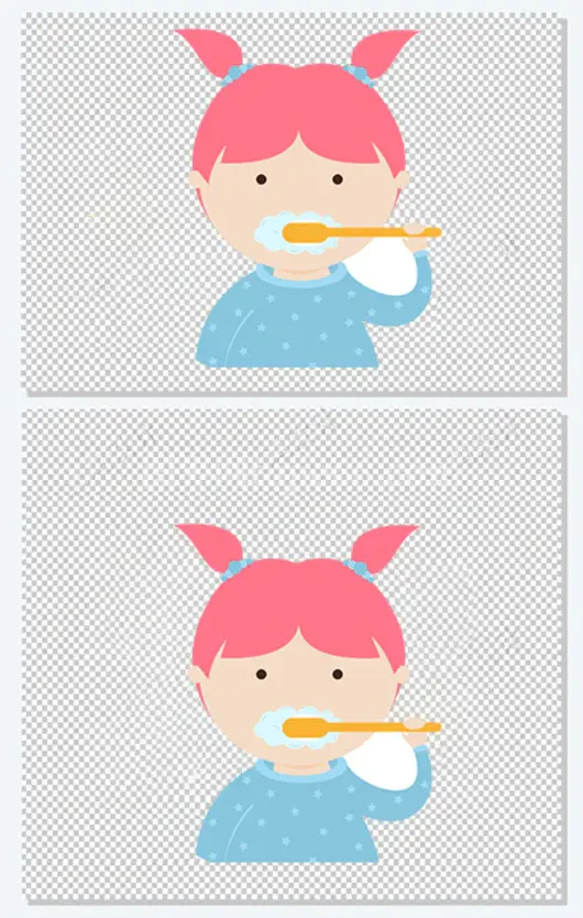 卡通刷牙的小女孩