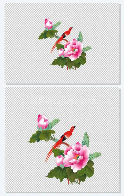站在花枝上的小鸟中国风插画元素