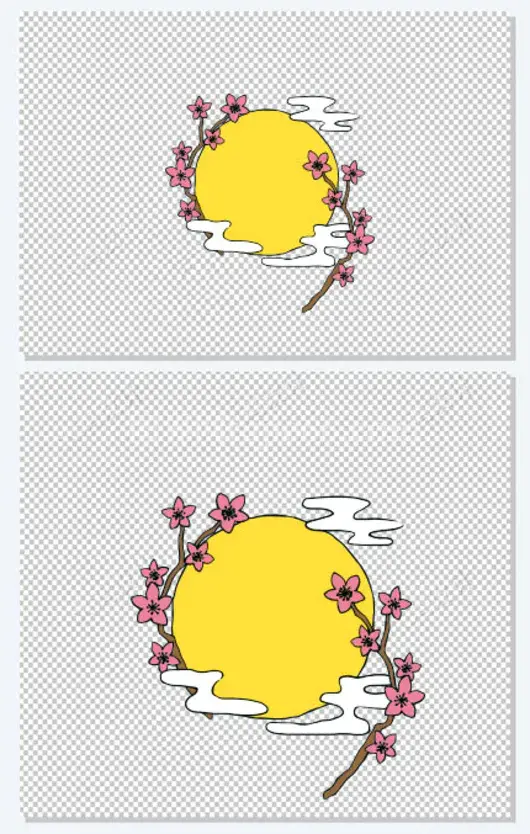 中秋节月亮和植物插画设计