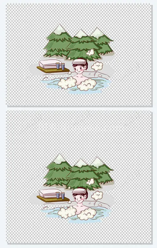 冬天泡温泉场景插画设计