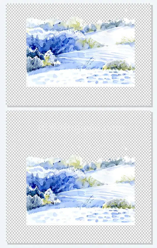 水彩冬天的雪地