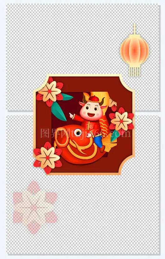 牛年春节手绘装饰元素图