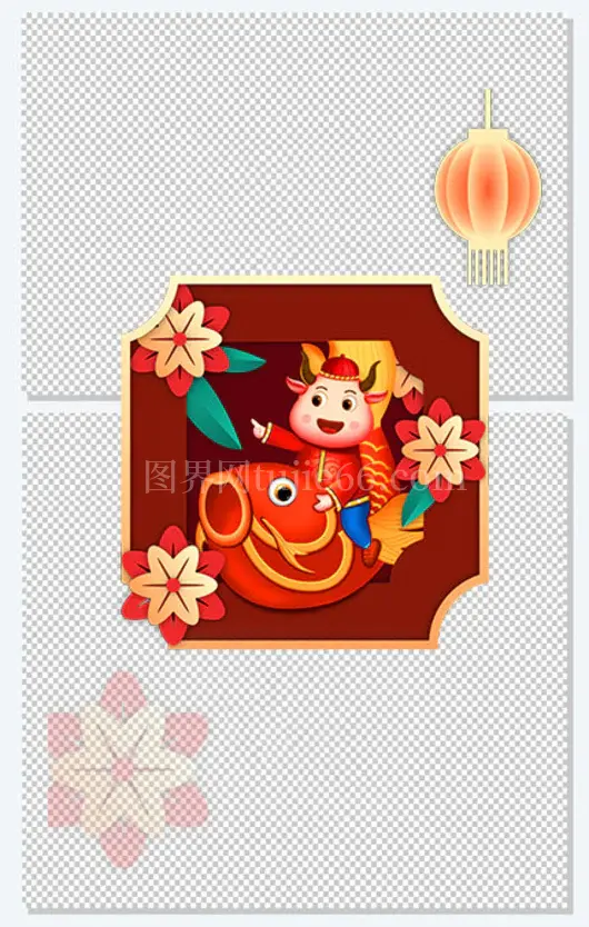 牛年春节手绘装饰元素图