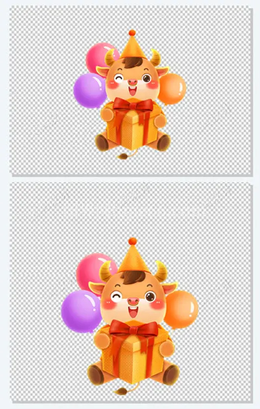 牛抱礼物盒牛年插画新年元素