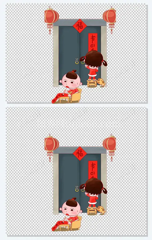 贴春联场景插画