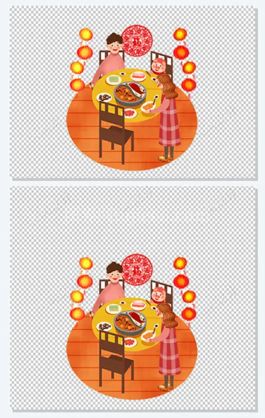 新年吃年夜饭插画元素
