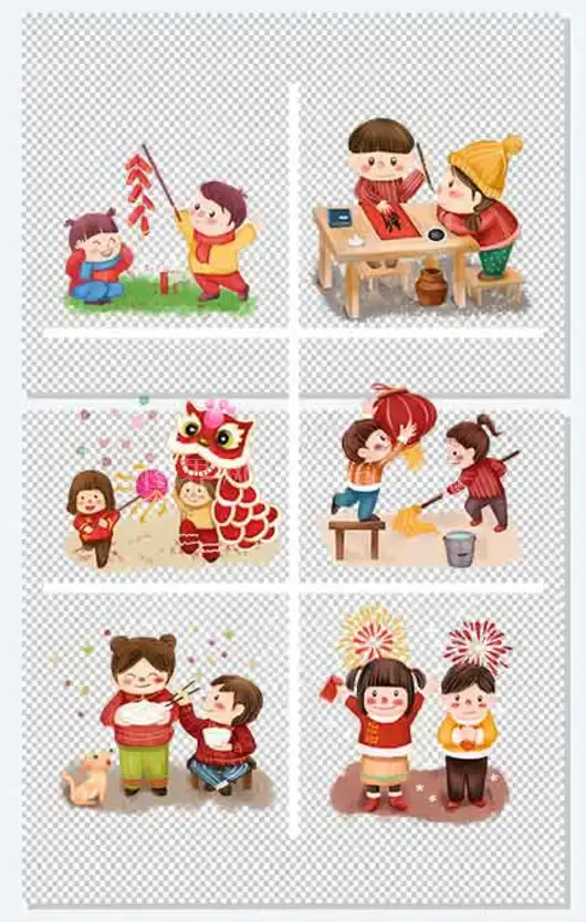 新年鞭炮舞狮中国风元素