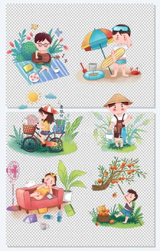  春天儿童插画 手绘插画 免抠字
