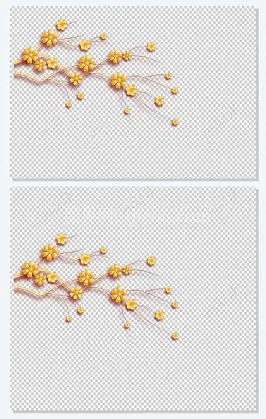 金色金属质感梅花花枝树枝