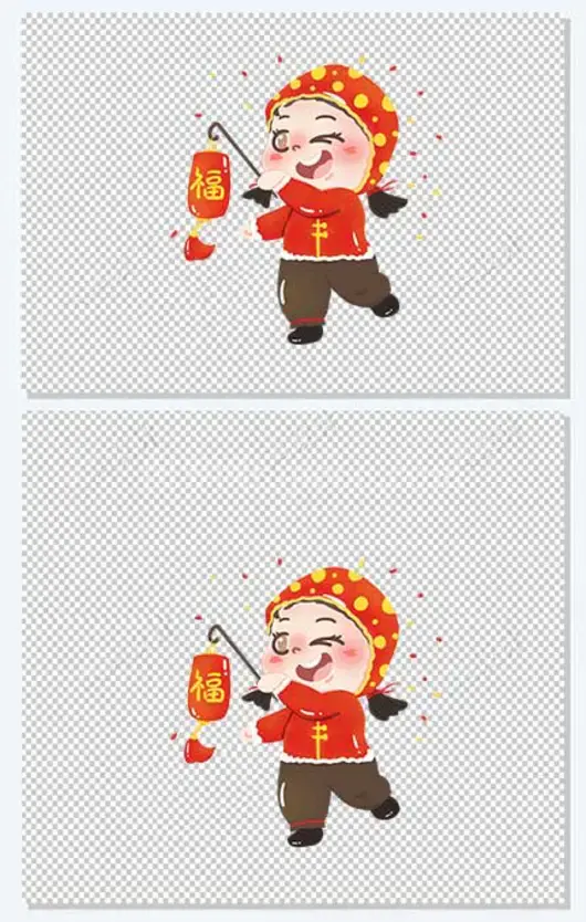 卡通Q版新年福娃过年拿灯笼的小女孩