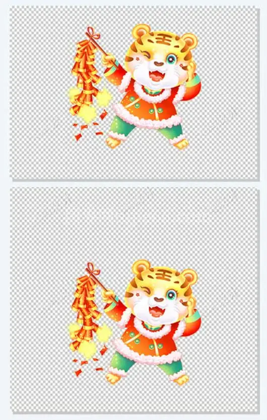 春节传统服饰卡通老虎新年放鞭炮