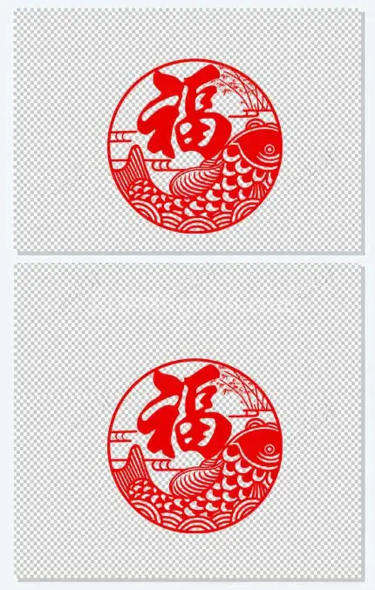 新年中国红福字剪纸PNG