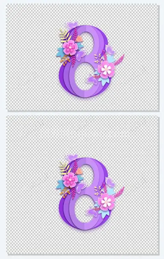紫色手绘剪纸风花朵38妇女节女神节艺术字元素PNG