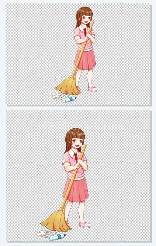 卡通手绘人物女孩扫地劳动节元素PNG