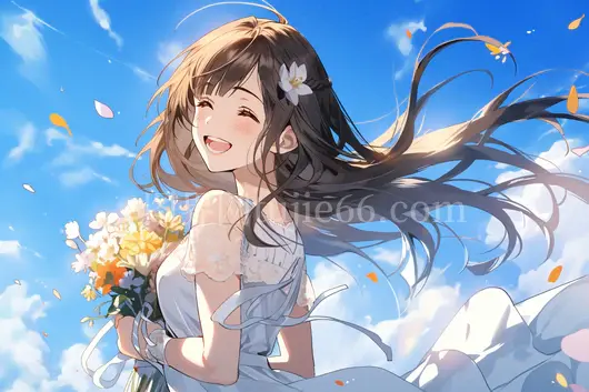 女孩漫画风格回眸欢笑夏天夏日AI插画温馨温暖
