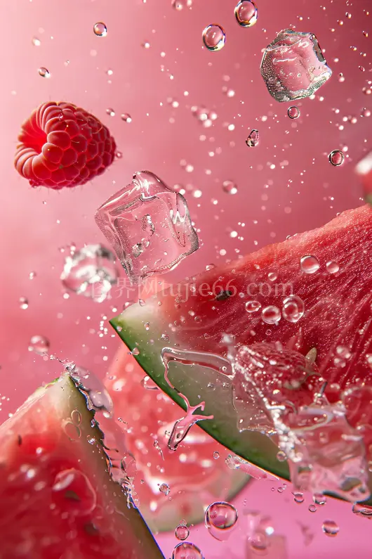 水中水果西瓜冰块粉红色AICG摄影效果