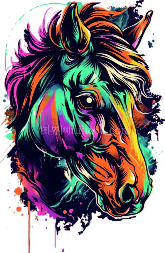十二生肖马泼墨画矢量插画